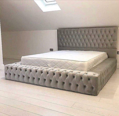 Lit Chesterfield grand lit grand lit tête de lit lits rembourrés hôtel velours gris tissu oreilles