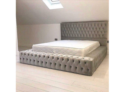 Lit Chesterfield grand lit grand lit tête de lit lits rembourrés hôtel velours gris tissu oreilles