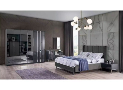 Chambre Lit 2x Tables de chevet Armoire Miroir Design Luxe 6 pièces