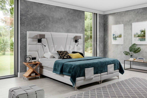 Lit Lits Lit double Chambre Rembourrage en cuir Textile Hôtel + Lampes