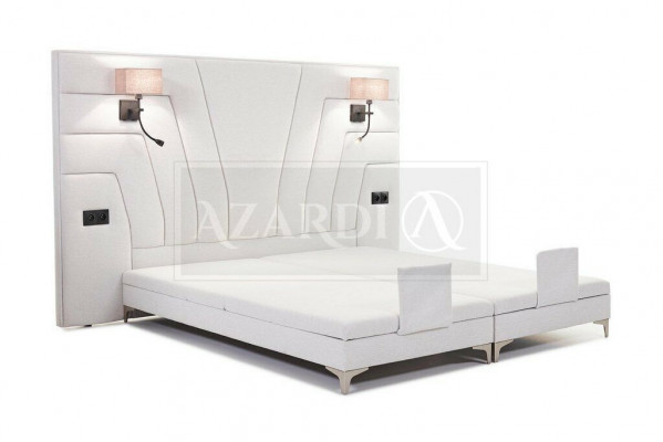 Lit Lits Lit double Chambre Rembourrage en cuir Textile Hôtel + Lampes