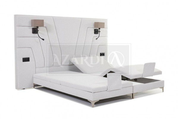 Lit Lits Lit double Chambre Rembourrage en cuir Textile Hôtel + Lampes