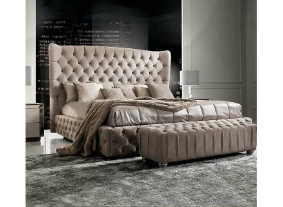 Véritable lit Chesterfield Double Lits d'hôtel Tissu Rembourrage 160x200cm Tissu neuf