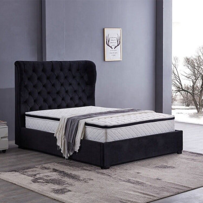Lit rembourré Chesterfield noir Décoration de chambre de luxe Lits de design en cuir