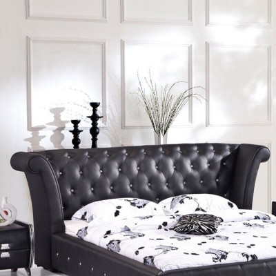 Chesterfield Grand lit XXL Lit contre lits capitonné Hôtel Velours Noir Tissu Oreilles