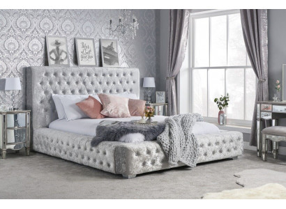 Lit Chesterfield gris avec haut de tête de lit lit double Designer