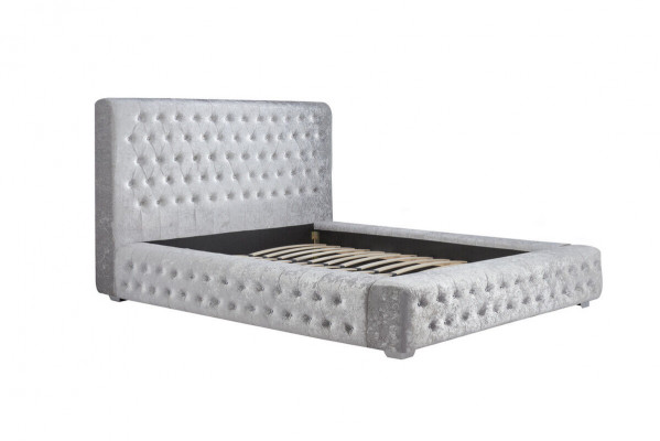 Lit Chesterfield gris avec haut de tête de lit lit double Designer