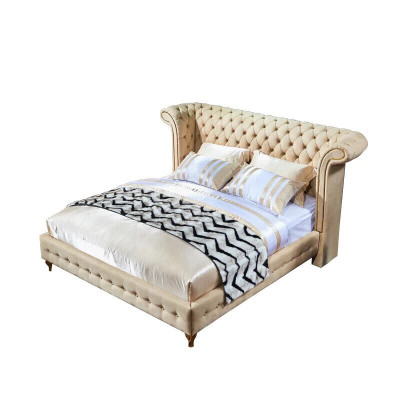 Chesterfield Design Tapisserie lit double beige Anglais 140/160/180x200 cm