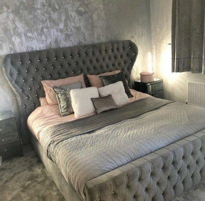 Lit design Chesterfield Chambre Textile Revêtement en cuir 140/160/180/200 cm