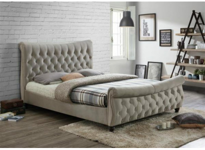 Chesterfield Tissu Revêtement Lit Lits Designer Beige Chambre Double Hôtel