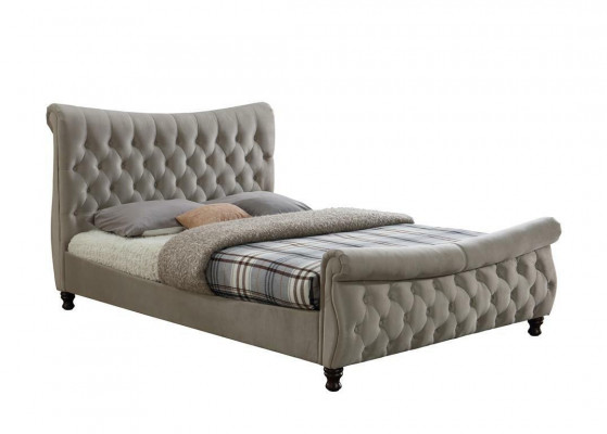 Chesterfield Tissu Revêtement Lit Lits Designer Beige Chambre Double Hôtel