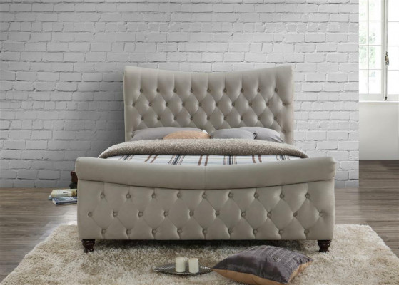 Chesterfield Tissu Revêtement Lit Lits Designer Beige Chambre Double Hôtel