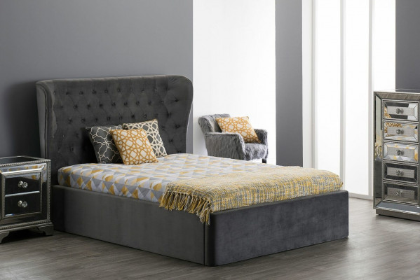 Lit design Chesterfield 180x200cm Gris Chambre Lits Hôtel Rembourrage de Luxe