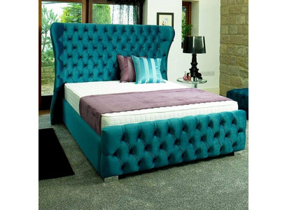 Chesterfield Vert Turquoise Lit de Designer Chambre Textile en Cuir Rembourré 180x200 cm