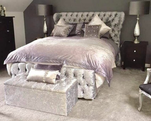 Chesterfield Vert Turquoise Lit de Designer Chambre Textile en Cuir Rembourré 180x200 cm