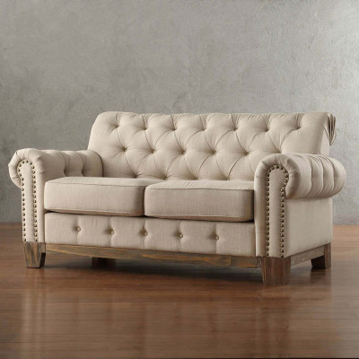 Chesterfield 2 places Canapé classique de luxe cadre en bois naturel Canapé en cuir textile