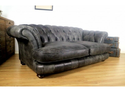 Canapé Chesterfield Big Xxl % Cuir Noir 3 Places Style Vintage