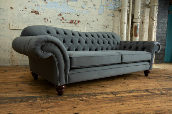 Grand canapé 4 places Canapé Chesterfield avec revêtement en tissu gris pour siège_SUITE newTextile
