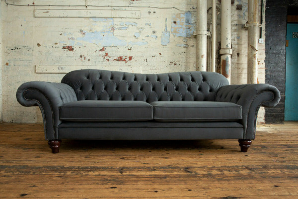 Grand canapé 4 places Canapé Chesterfield avec revêtement en tissu gris pour siège_SUITE newTextile