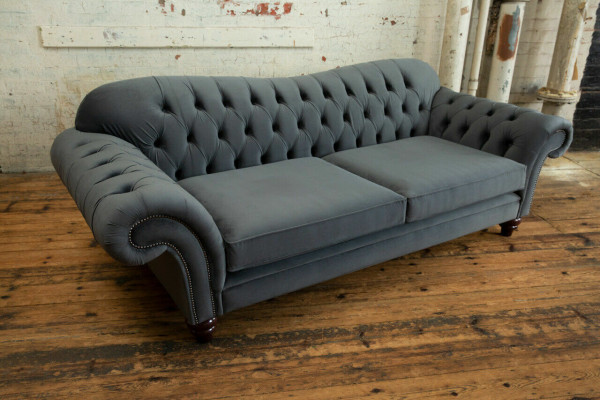 Grand canapé 4 places Canapé Chesterfield avec revêtement en tissu gris pour siège_SUITE newTextile