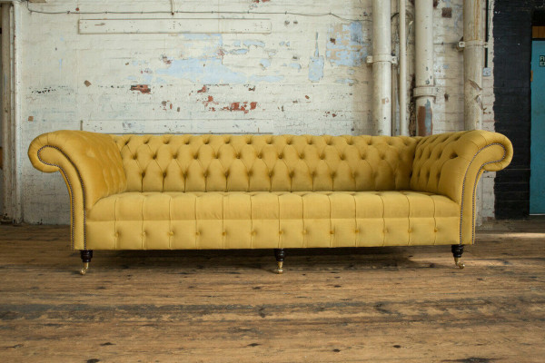 Canapé Canapé Rembourrage Chesterfield Canapés Textile Design Canapés en Tissu de Luxe 4 Places Jaune