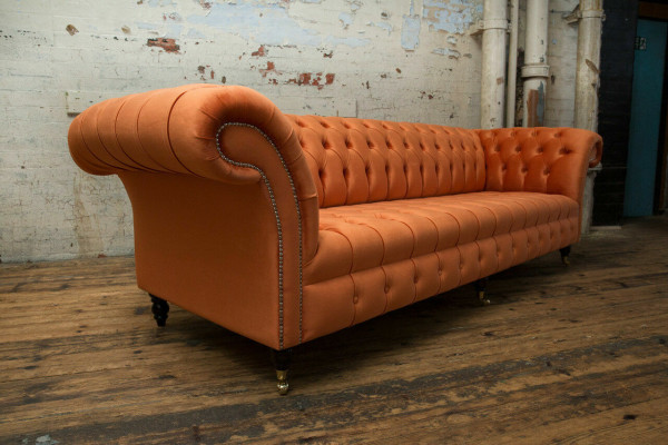 Revêtement de canapé Chesterfield en textile Canapés design Canapés en cuir de luxe 4 places 265cm.