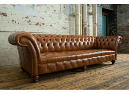 Canapé Chesterfield en cuir marron 4 places xxl Grand canapé Canapés Grand rembourrage neuf