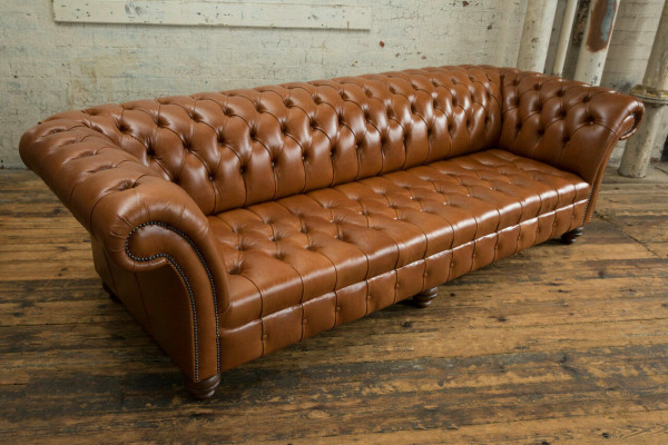 Canapé Chesterfield en cuir marron 4 places xxl Grand canapé Canapés Grand rembourrage neuf