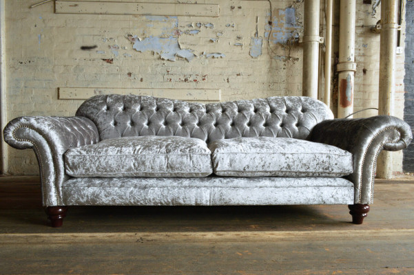 Canapé Chesterfield classique 4 places Canapé Velours Cuir Gris Design 240cm