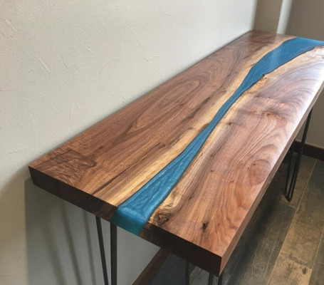 Table console Buffet en bois massif Table de designer Résine époxy Rivière en cascade