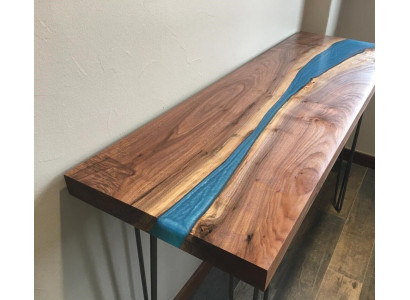 Table console Buffet en bois massif Table de designer Résine époxy Rivière en cascade