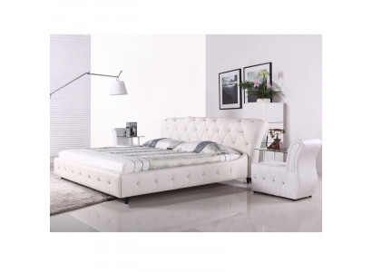 Lit chesterfield design rembourré blanc chambre textile meubles