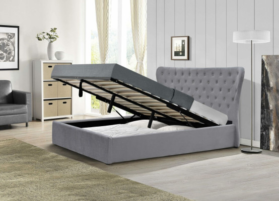 Lit double Chesterfield gris, lits de luxe pour chambre de designer