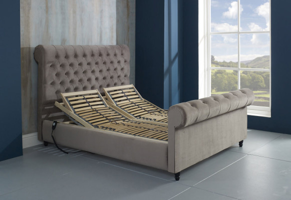 Designer Chesterfield Lit double de luxe en simili-cuir taupe