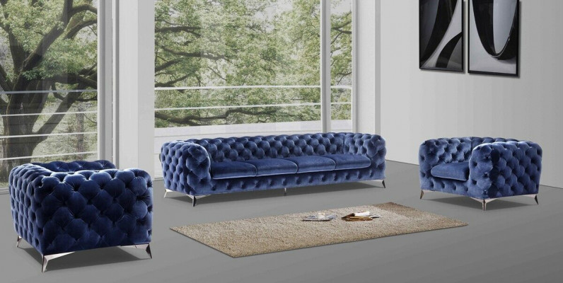 Canapé italien Ensemble de canapé 2x une place Ensemble de tissu Chesterfield neuf 1+1 place