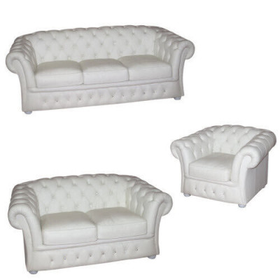 Canapé Chesterfield blanc 3+2+1 places en tissu Designer Sofas Suite