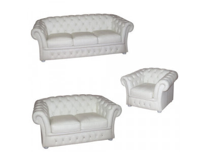 Canapé Chesterfield blanc 3+2+1 places en tissu Designer Sofas Suite
