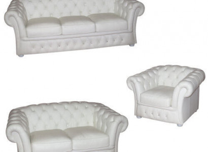 Canapé Chesterfield blanc 3+2+1 places en tissu Designer Sofas Suite
