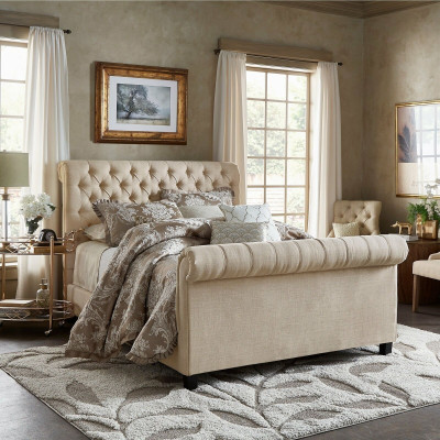 Grand lit double rembourré Chesterfield de luxe Meubles de chambre
