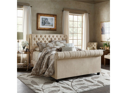 Grand lit double rembourré Chesterfield de luxe Meubles de chambre