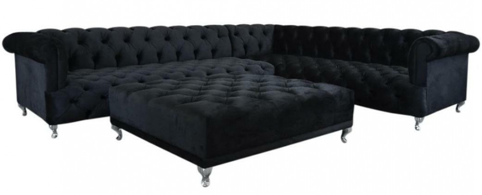 Canapé d'angle design Chesterfield Rembourrage Canapé d'angle + Tabouret Canapé d'angle