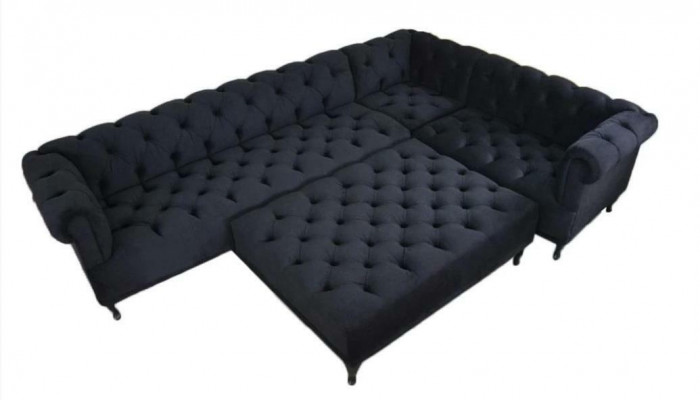 Canapé d'angle design Chesterfield Rembourrage Canapé d'angle + Tabouret Canapé d'angle