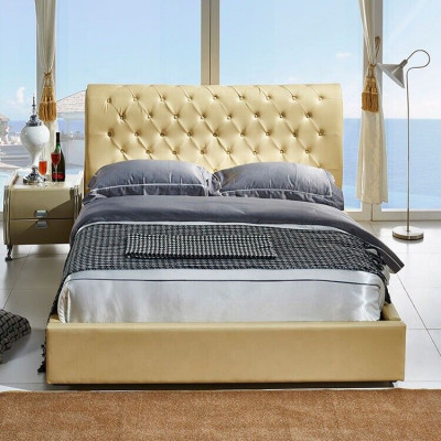 Conception de lit Chesterfield beige Chambre Design Lits anglais Tissu rembourré