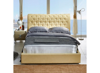 Conception de lit Chesterfield beige Chambre Design Lits anglais Tissu rembourré