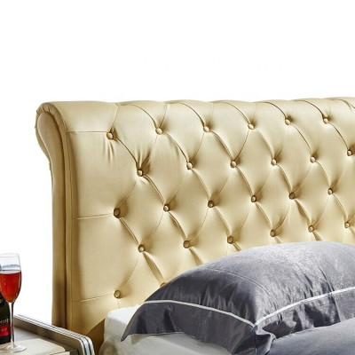 Conception de lit Chesterfield beige Chambre Design Lits anglais Tissu rembourré