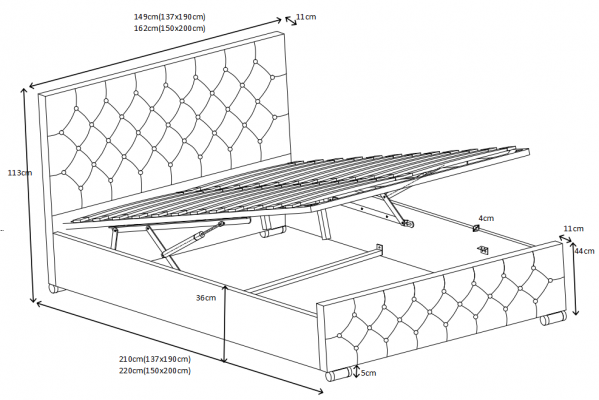 Lit Chesterfield Design Chambre à coucher Lits anglais 200x200cm Revêtement textile