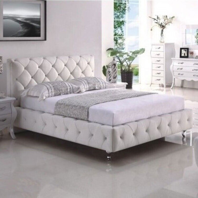 Chesterfield lit double rembourré blanc Mobilier de chambre en textile