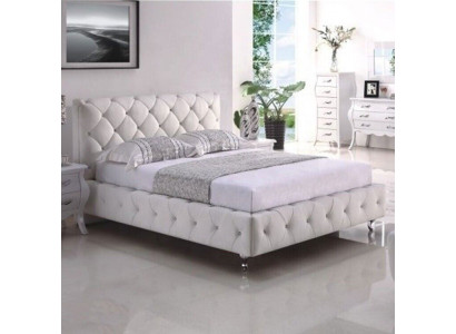 Chesterfield lit double rembourré blanc Mobilier de chambre en textile