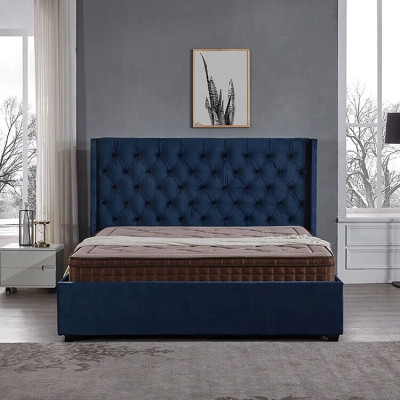 Lit à baldaquin de la chambre de Royal Blue, double lit rembourré de style Chesterfield