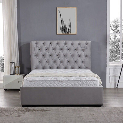 Chambre lit royal gris rembourrage lits chesterfield design textile
